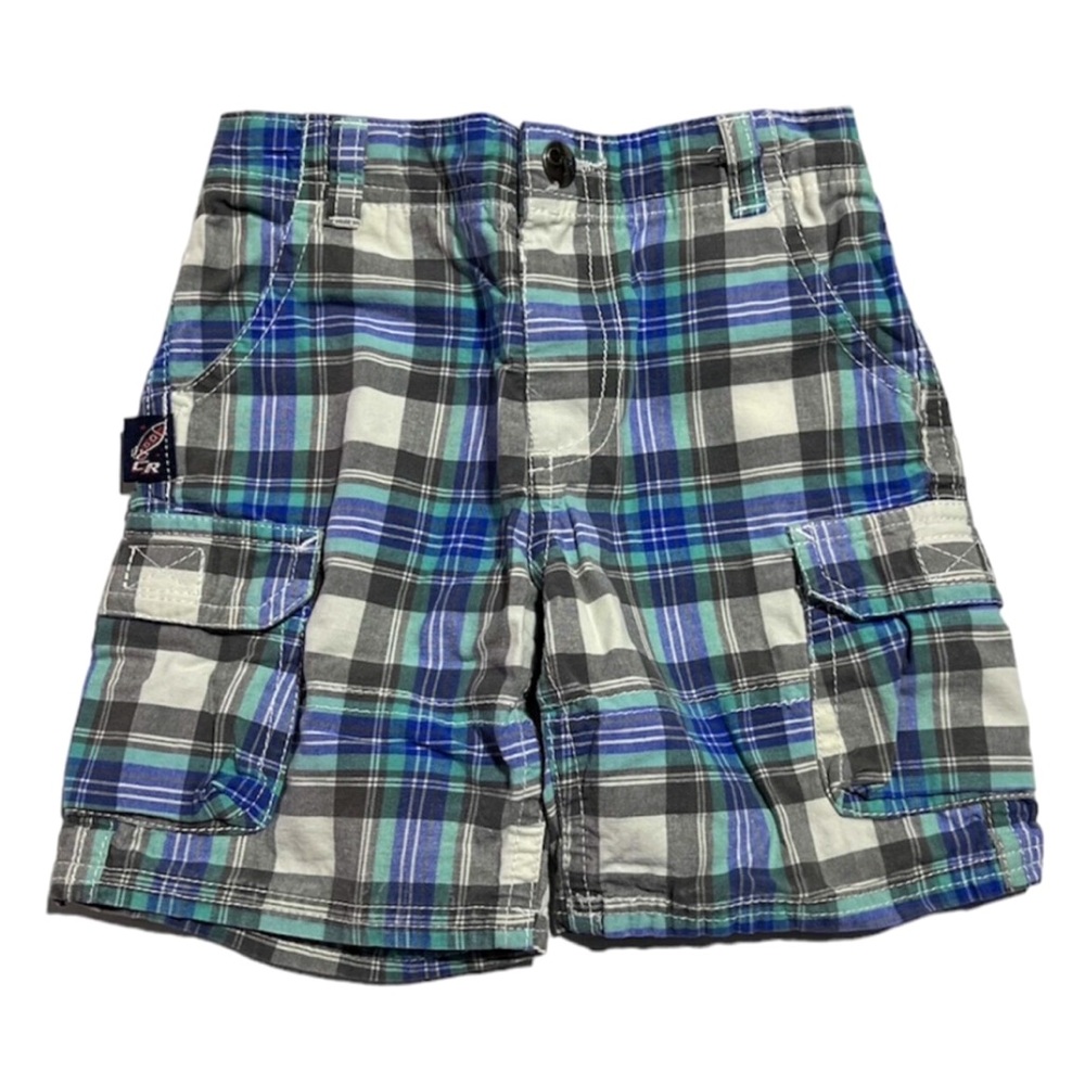 Charlie Rocket plaid cargo shorts 18m